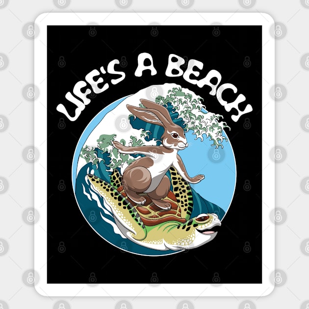 Surfing turtle and Rabbit - Life's a beach Magnet by TMBTM